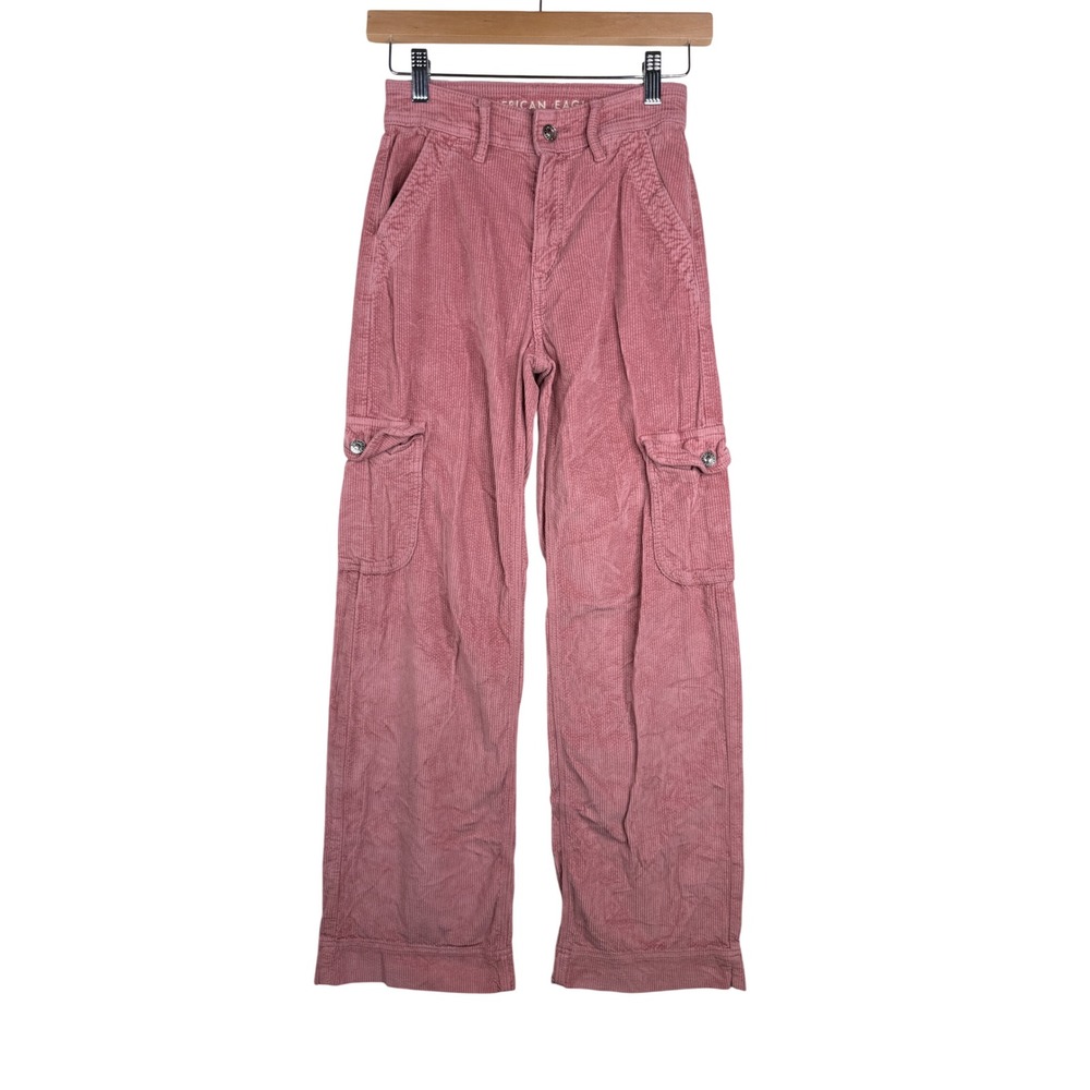 American Ealge Outfitters Womens Baggy Wide Leg Corduroy Pants Size 000 Pink